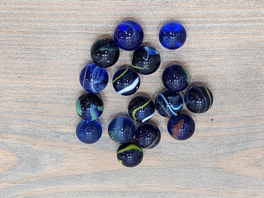 Lot of 15 Vintage Glass Marbles Blue Swirls Mixed